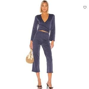 Lovers + Friends SET Noelle Wrap Top and Ruby Pants Navy Metallic Women's Small